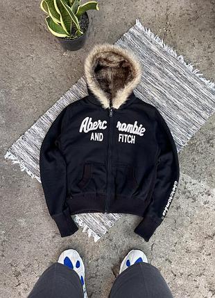 Вінтажне рідкісне авангардне зіп худі abercrombie and fitch з капюшоном з хутра й хутровим підкладом