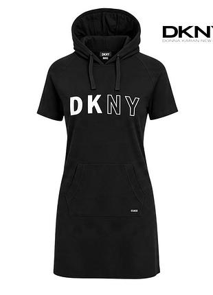 Оригінальне жіноче плаття футболка dkny чорне розмір s m вільне пряме спортивне літнє легке з капюшоном чорне туніка коротке міні з м а1