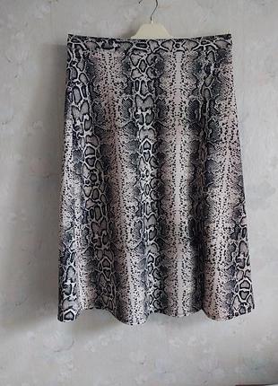 Спідниця жіноча dorothy perkins  uk14 l 48р., міді, трапеція, зміїний принт, з розрізом, поліестер з еластаном