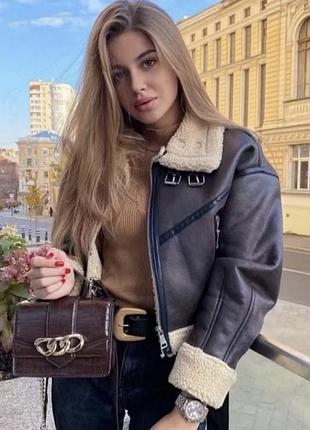 Дублянка жіноча zara вкорочена коричнева, розмір m