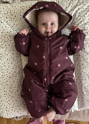 Зимовий комбінезон h&m для дівчаток бордовий з квітковим принтом