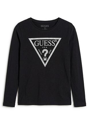 Чорний бавовняний лонгслів guess з логотипом (10 років, 140 см) брендова кофта реглан з довгим рукавом