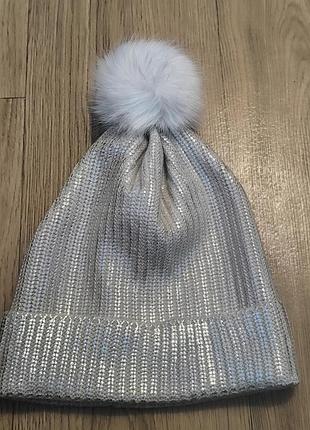 Шапка жіноча river island срібляста з помпоном