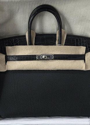 Сумка hermes birkin 25 см noir шкіра togo та крокодила crocodile phw
