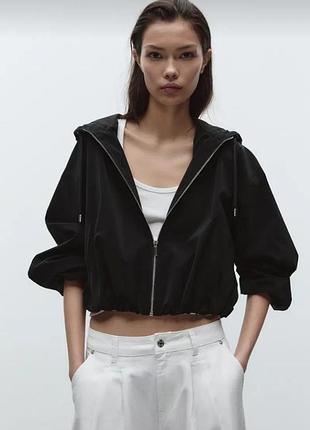 Куртка жіноча zara бомбер вітрівка чорна коротка з капюшоном розмір s
