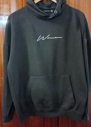 Худі жіноче boohoo оверсайз чорне з написом woman (розмір m / uk 10 / eu 38)