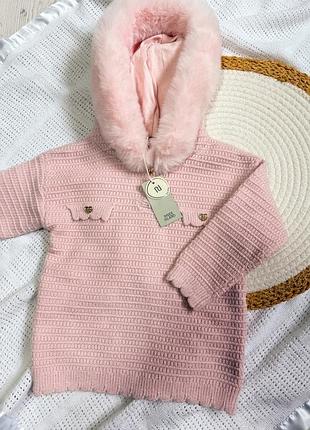 Кофта для дівчинки river island в'язана з капюшоном, 9-12 місяців, рожева