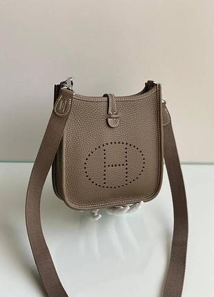 Сумка hermes evelyn mini etoupe шкіряна крос боді сумка