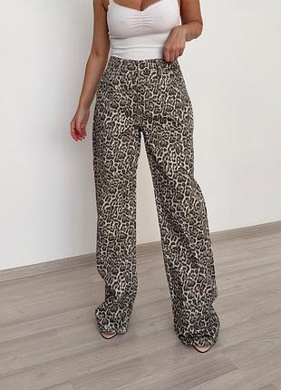 Леопардовые джинсы wide leg str