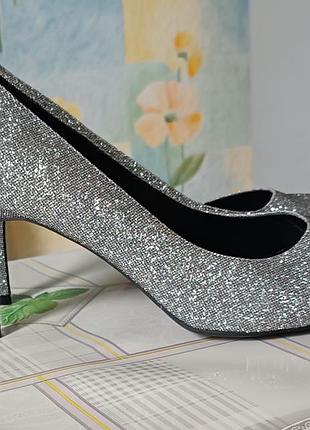 Серебристые женские туфли-лодочки new look р. 42-28 см.