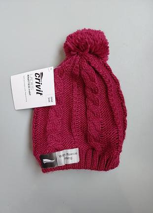 Жіноча зимова шапка crivit на флісі з помпоном, бордова, бургунді, one size