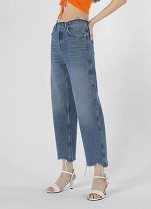 Джинси zara straight з високою посадкою та необробленим краєм (розмір 36/s)