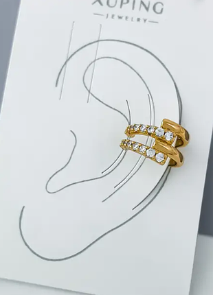 Сережки-кафи лінії з цирконієм; медичне золото xuping 18k