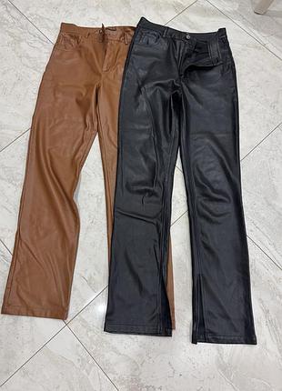 Брюки жіночі zara шкіряні утеплені чорні та коричневі