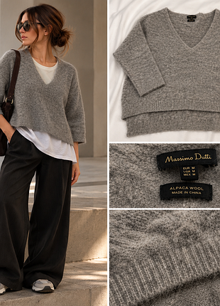 Свитер женский massimo dutti alpaca wool, альпака шерсть, серый с v-вырезом