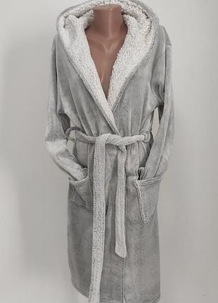 Теплый мягкий халат с капюшоном l/xl ог 120 см уценка