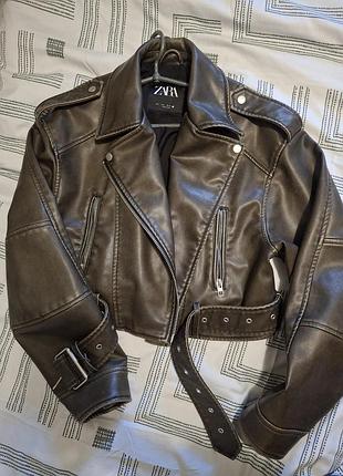 Куртка косуха zara, размер l л, ретро стиль кожа/кожа