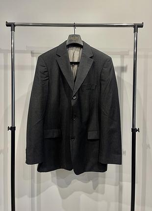 Чоловічий вовняний піджак hugo boss super 100 у тонку смужку (розмір 56 / xxl) темно сірий