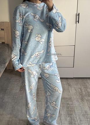 Женский плюшевый костюм для дома cinnamoroll (синаморролл), кофейная флисовая пижама, небесно-голубая