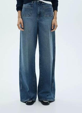 Трендовые широкие джинсы h&amp;m wide leg с накладными карманами, размер м.