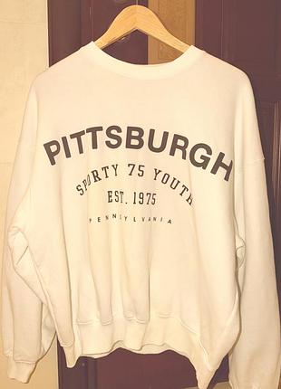 Жіночий світшот оверсайз білий з написом pittsburgh