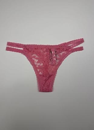 Жіночі мережеві трусики стрінги victoria’s secret pink у ніжному рожевому кольорі