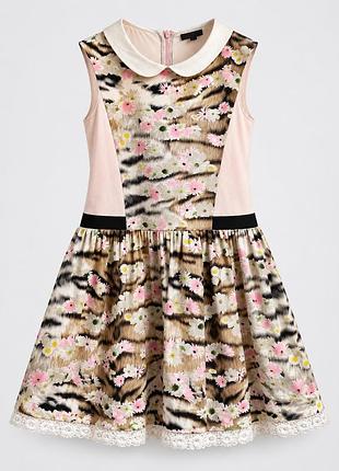 Короткое женское платье roberto cavalli с тигровым принтом и ромашками, размер l
