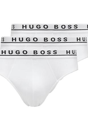 Мужские белые брифы (трусы-слипы) с эластичным поясом и логотипом hugo boss
