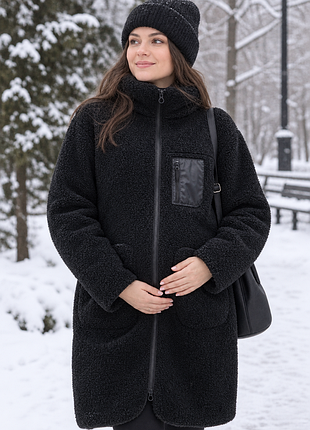 Жіноче пальто h&m тедді чорне