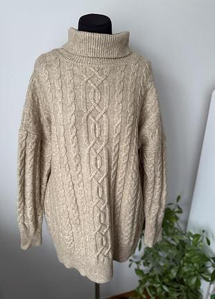 Фактурный теплый удлиненный свитер туника платье с косами l р от matalan