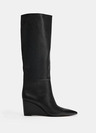 Жіночі чоботи zara чорні шкіряні