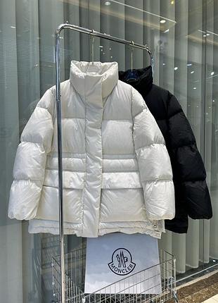 Куртка пуховик жіночий білий чорний без капюшона moncler