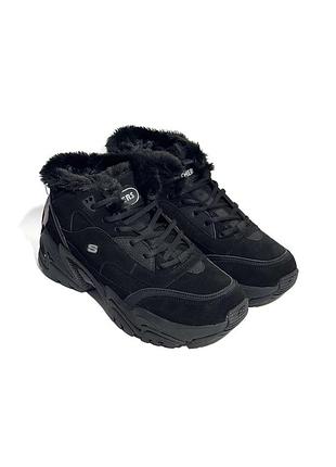 Оригінал ботінки жіночі зимові skechers stamina 167338 bbk оригинал скечерс з хутром зима теплі повсякденні міські