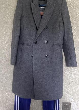 Елегантне сіре двобортне пальто з італійської вовни bellandi (wool blend)