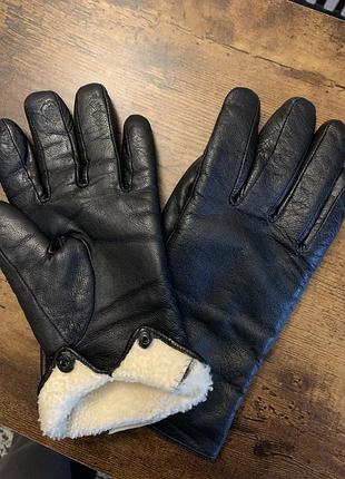 Шкіряні рукавиці чорні з хутром, нові, one size