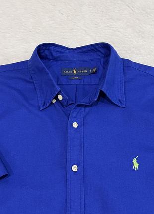 Оригінальна сорочка polo ralph lauren slim fit синя з коротким рукавом l