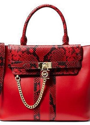 Оригінальна жіноча сумка michael kors hamilton legacy large snake embossed leather belted satchel. модель виконана з комбінації гладкої шкіри.