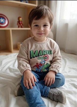 Бежевый свитшот на мальчика, с принтом marvel comics, 12-18 месяцев, 92 см