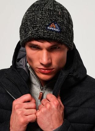Вязаная унисекс бини шапка superdry серая меланж