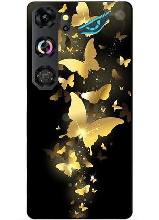 Чехол силиконовый бампер для zte nubia neo 5 gt 5g с рисунком золотые бабочки мотыльки