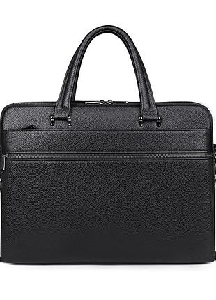 Мужской кожаный портфель для ноутбука и документов 38×28×9 см черный