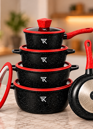 Набір посуду top kitchen tk00050l з мармуровим покриттям чорний.