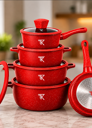 Набір посуду top kitchen tk00050l з мармуровим покриттям червоний.
