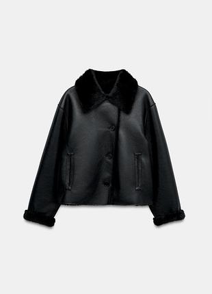 Жіноча двостороння дублянка шуба з еко хутра zara