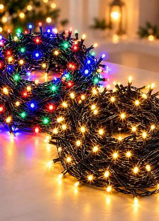 Гірлянда-нитка 50 м, 500 led, чорний пвх-провід / гирлянда мерехтливе світло, різнокольорова, 220 в / led-декор