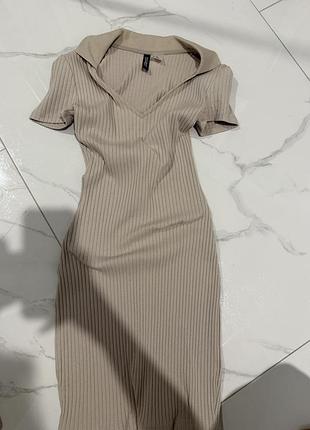 Сукня міді жіноча h&m бежева в рубчик