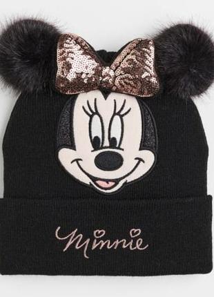 Шапка для дівчаток minnie mouse з помпонами чорна