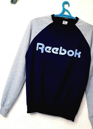 Спортивний чоловічий світшот темно-синій з сірим reebok в стилі колор-блок спортивний батник реглан двонитка l