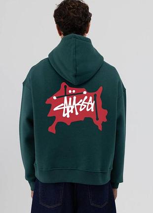 Качественная мужская кофта худи stussy стусси стильная с принтом на спине турецкого производства однотонная
