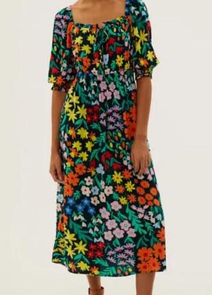 Яркое платье миди в цветочный принт от marks &amp; spencer (цвет. m&amp;s collection)
